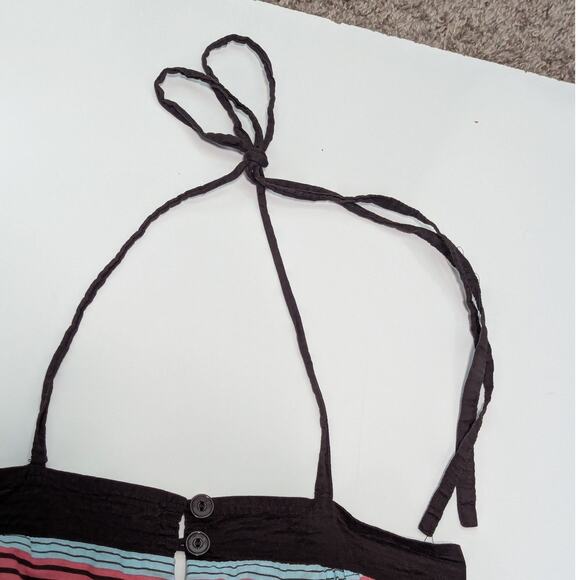 Vintage Y2K Volcom Striped Halter Mini Dress Polka Dot Chocolate Brown Aqua Blue - Picture 4 of 7